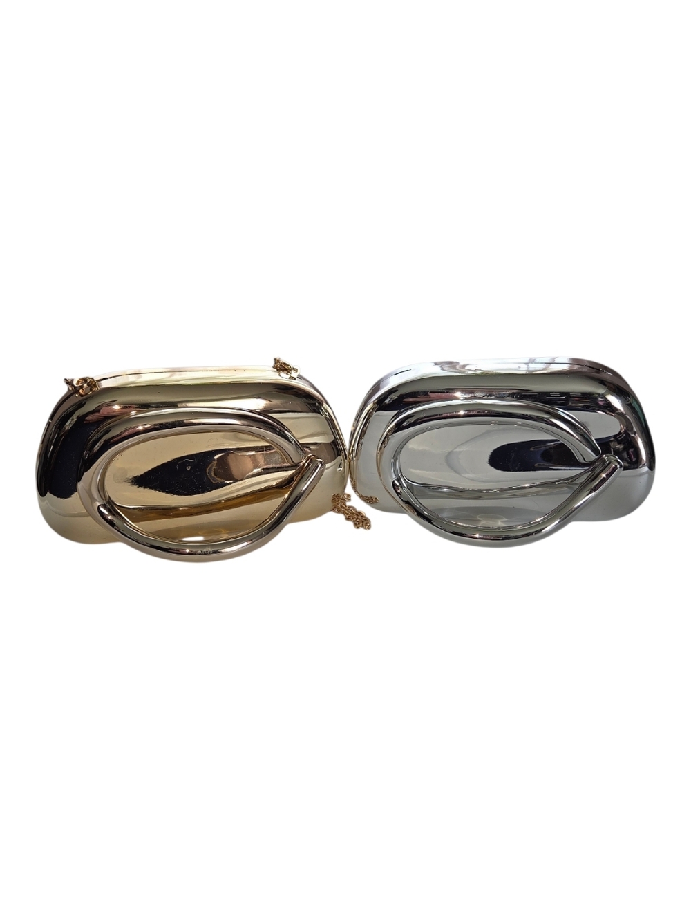 Metallic Oval Chain Shoulder Bags - Gold And Silver Set